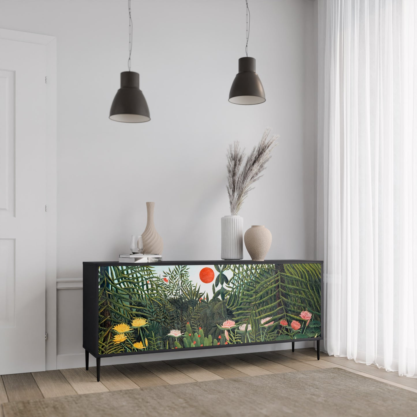 VIRGIN SKOG MED SUNSET 3-dörrars skänk i svart finish