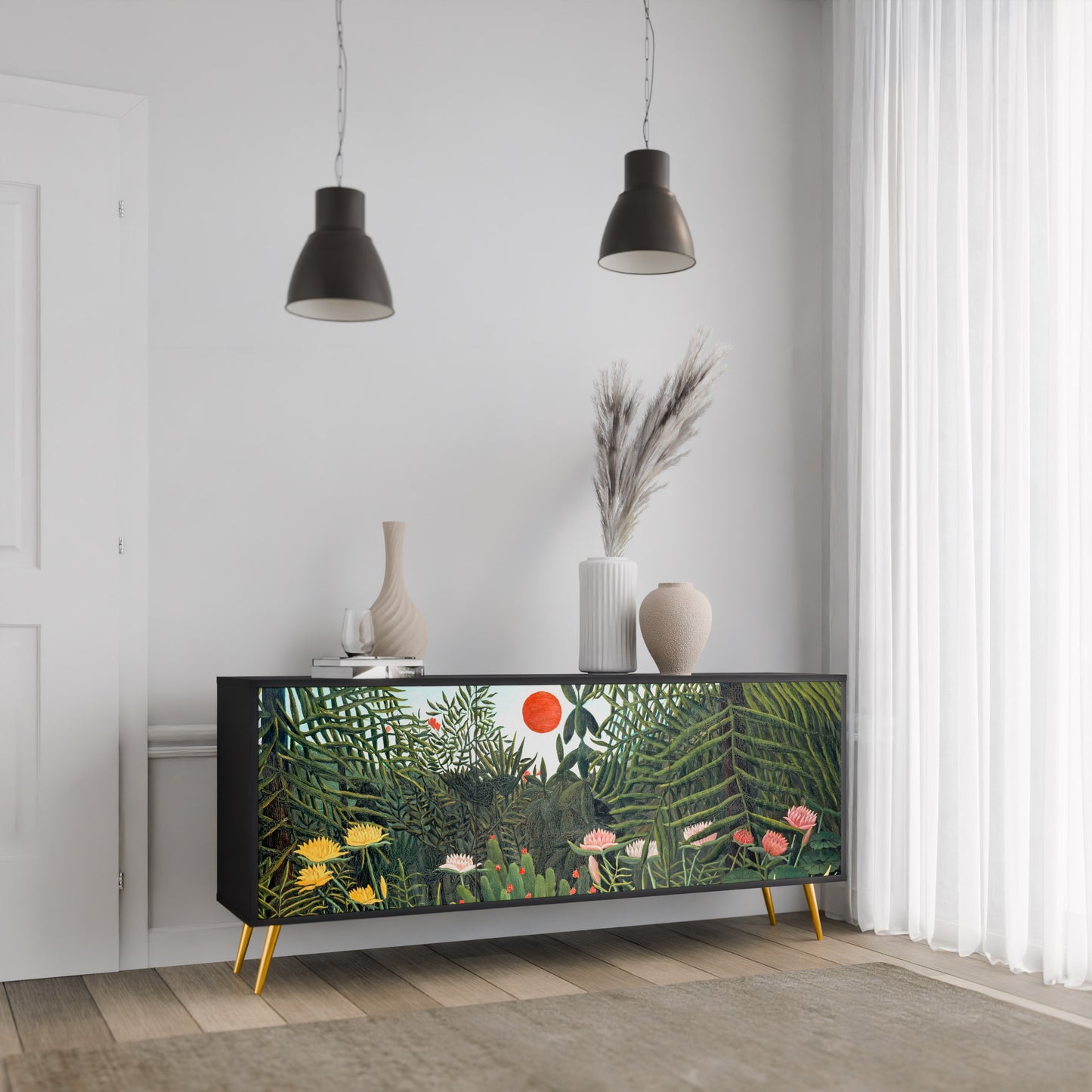 VIRGIN SKOG MED SUNSET 3-dörrars skänk i svart finish