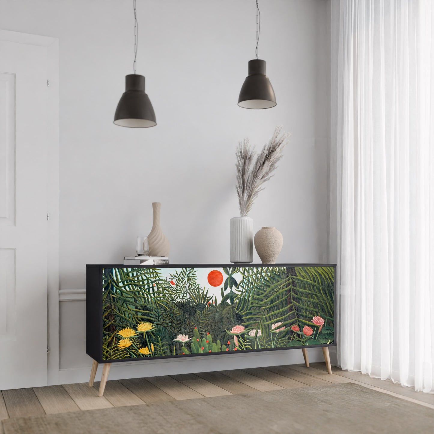 VIRGIN SKOG MED SUNSET 3-dörrars skänk i svart finish