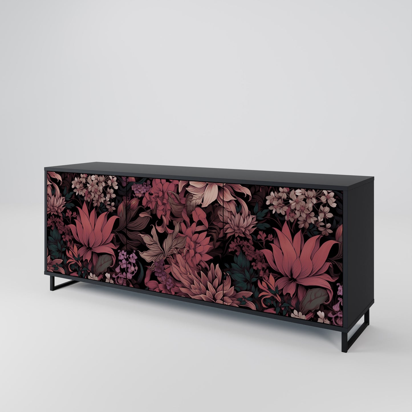 FLORAL WHISPER 3-dörrars skänk i svart finish