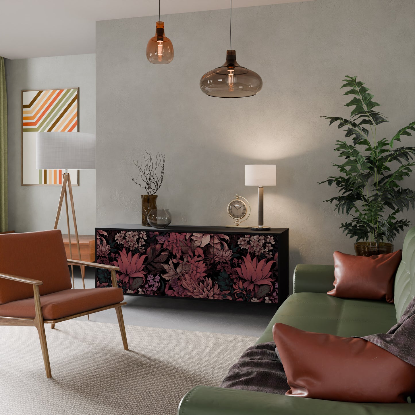 FLORAL WHISPER 3-dörrars skänk i svart finish