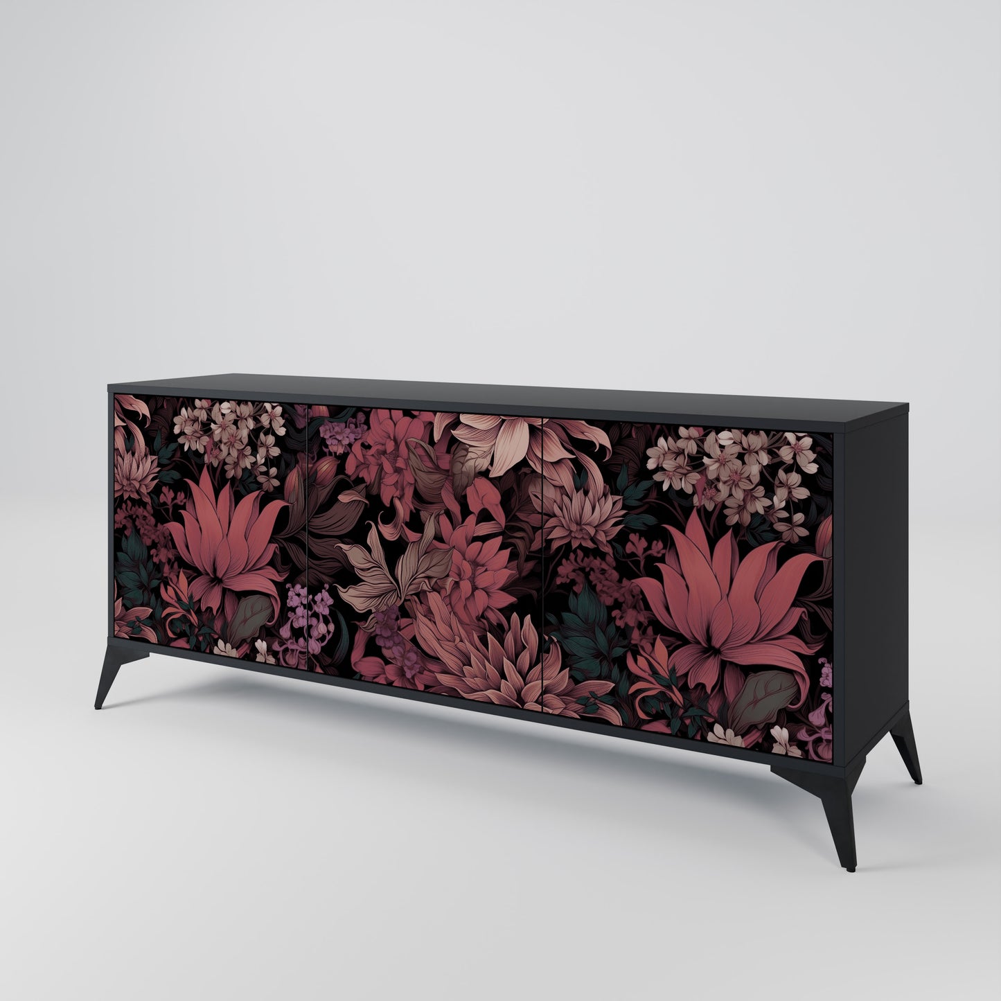 FLORAL WHISPER 3-dörrars skänk i svart finish