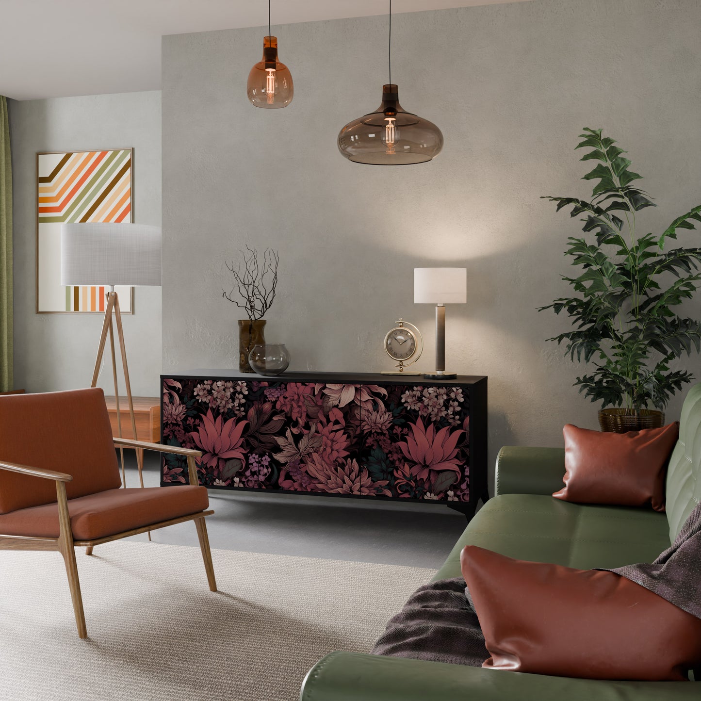 FLORAL WHISPER 3-dörrars skänk i svart finish