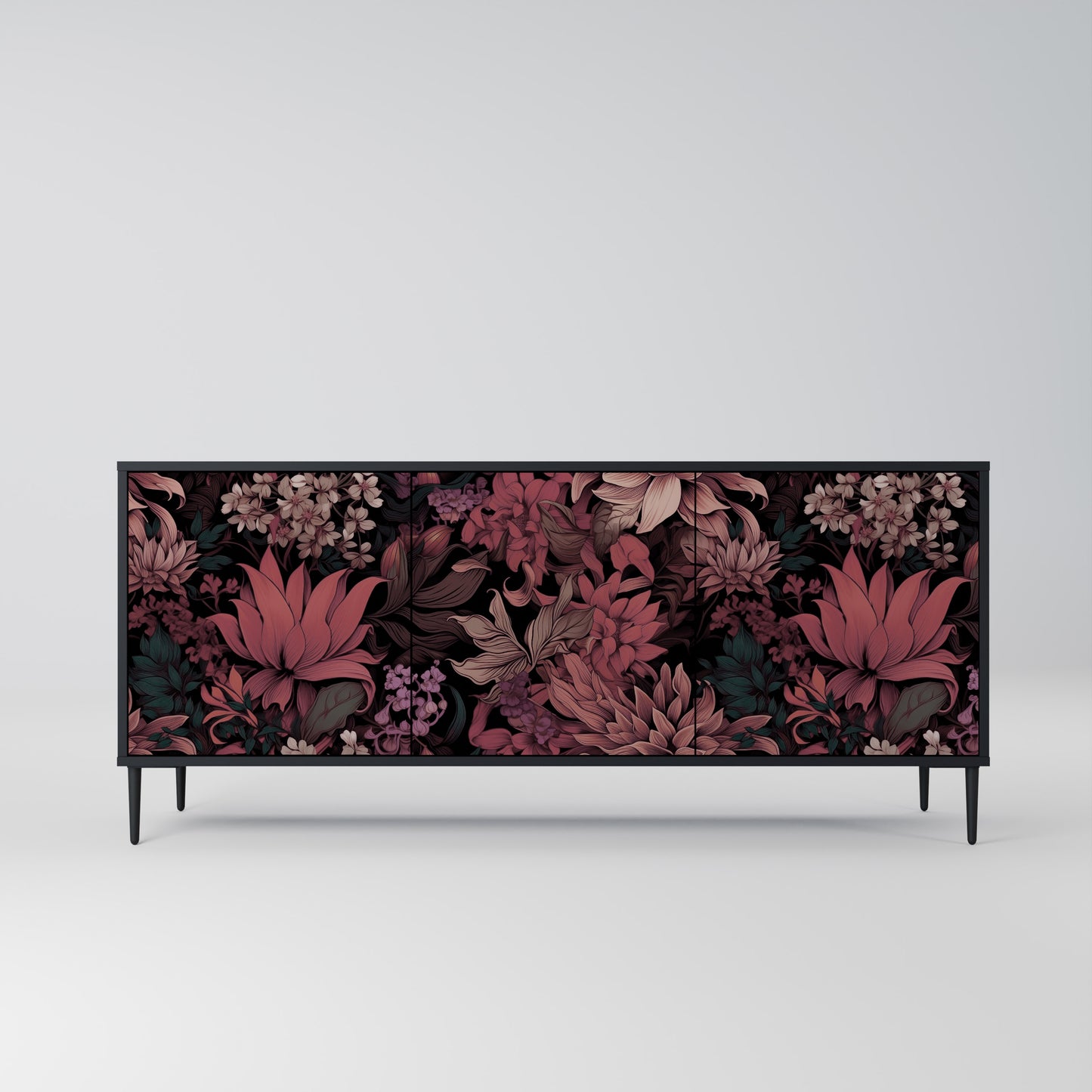 FLORAL WHISPER 3-dörrars skänk i svart finish