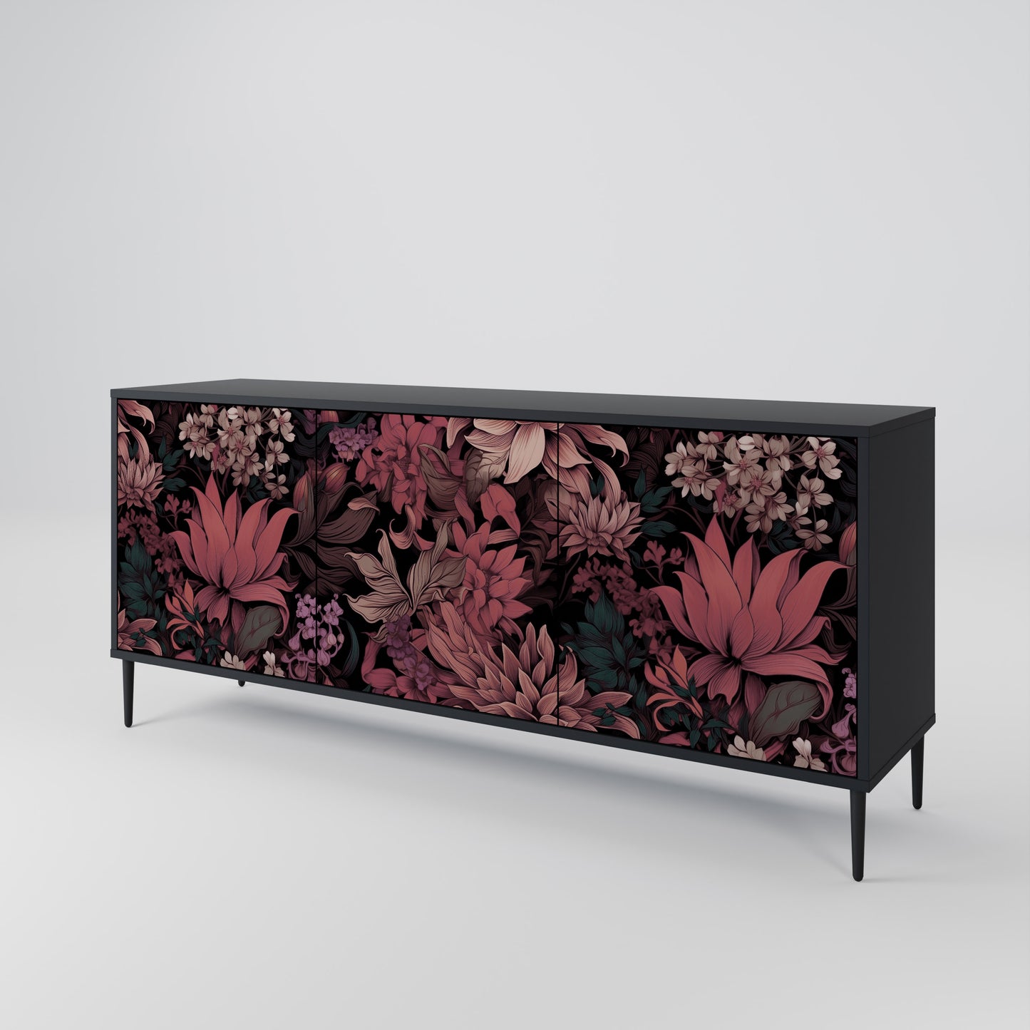 FLORAL WHISPER 3-dörrars skänk i svart finish