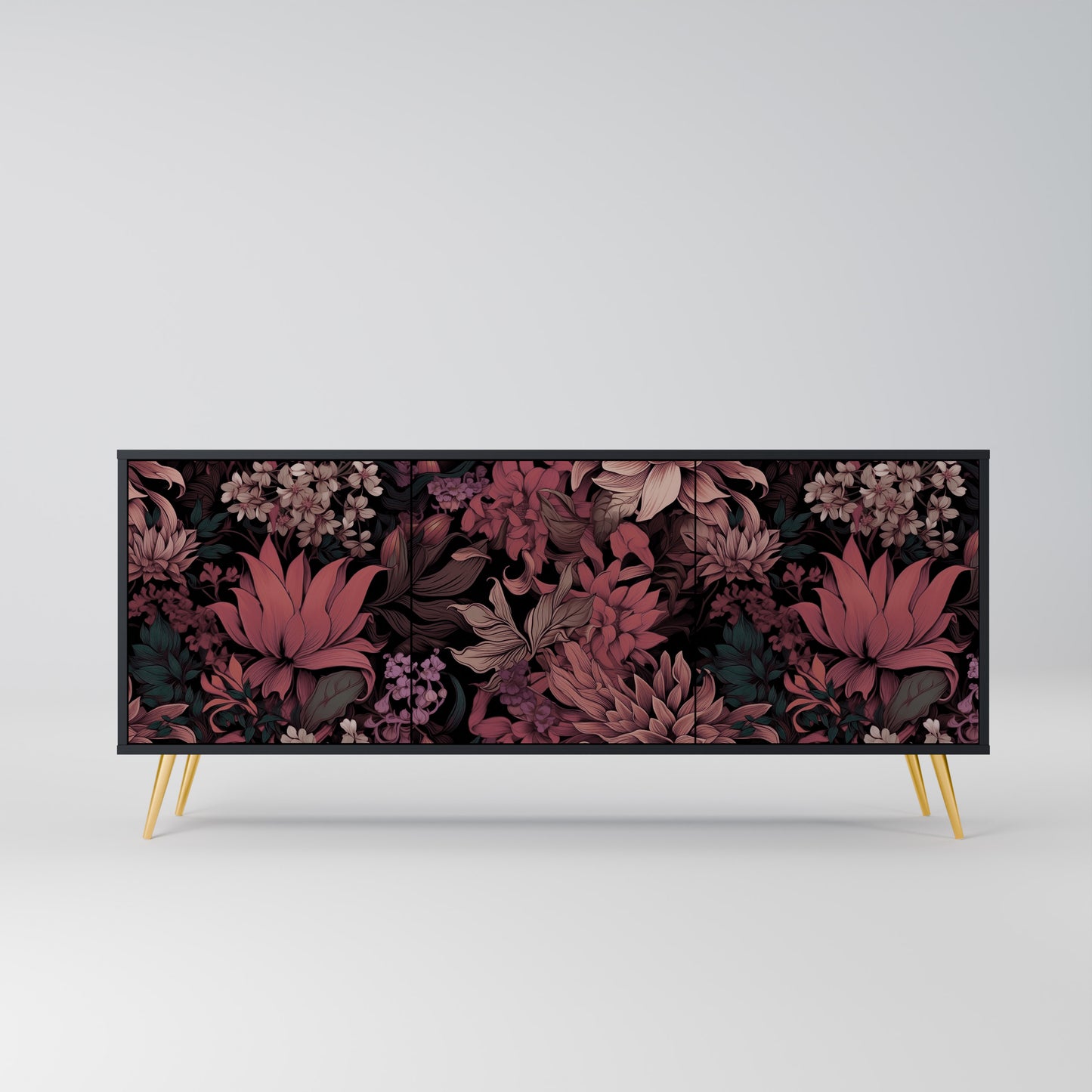 FLORAL WHISPER 3-dörrars skänk i svart finish
