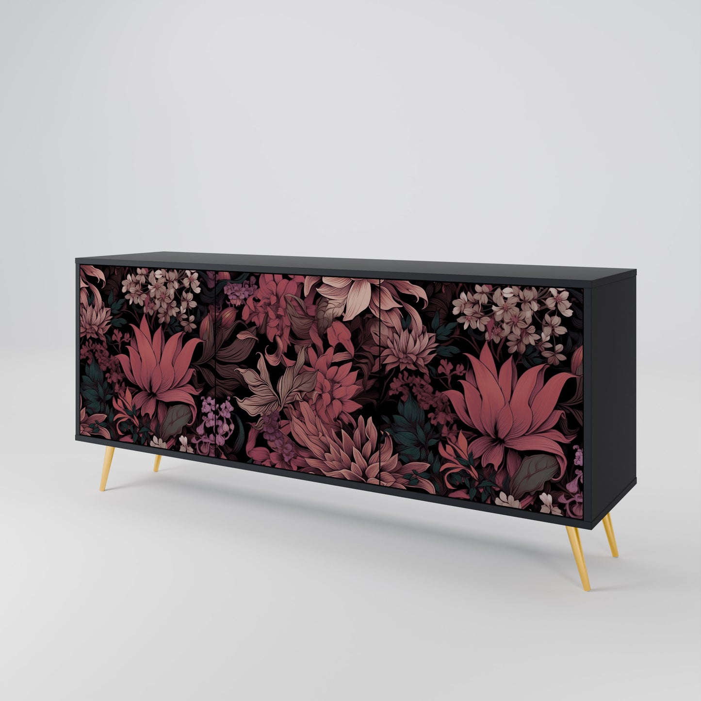 FLORAL WHISPER 3-dörrars skänk i svart finish