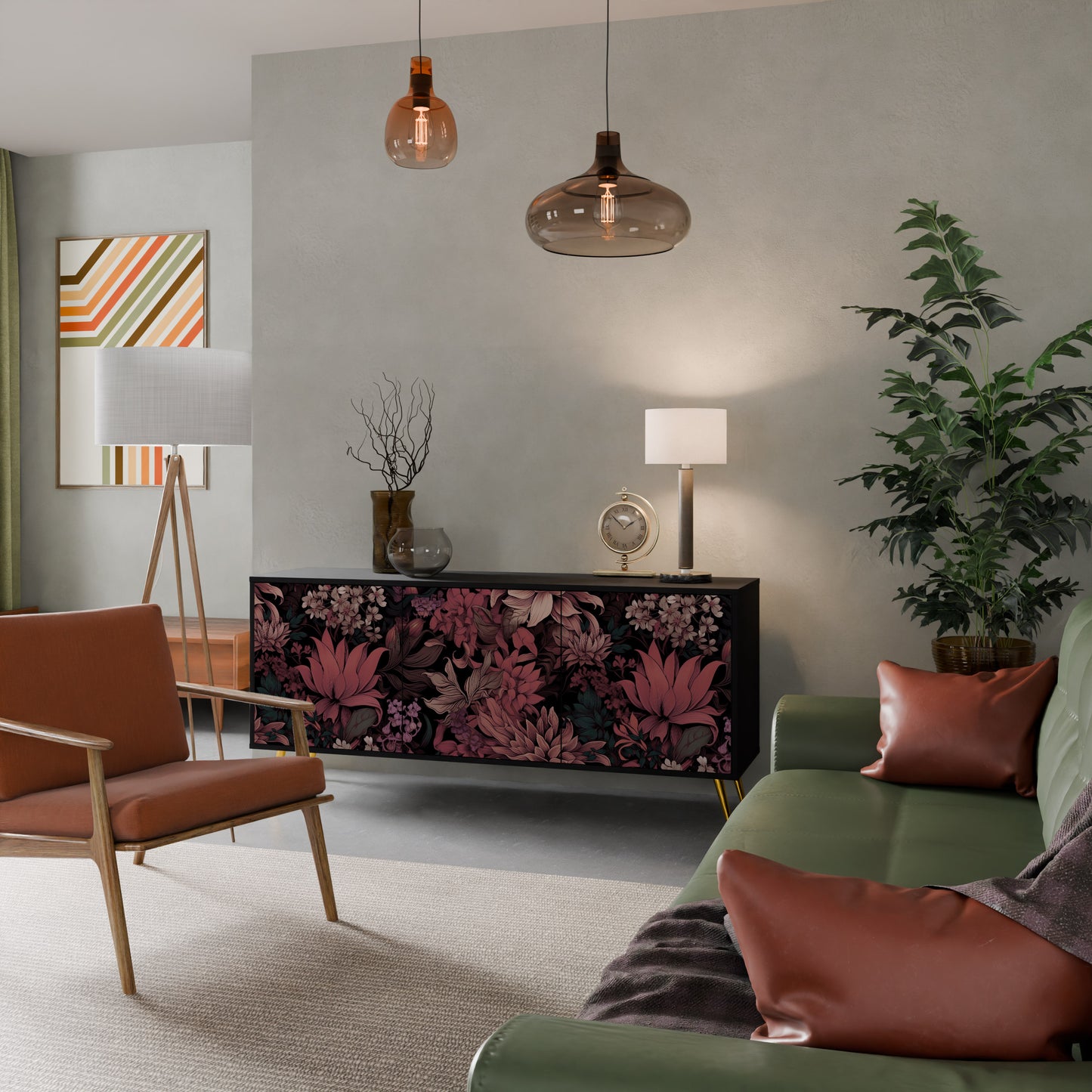 FLORAL WHISPER 3-dörrars skänk i svart finish