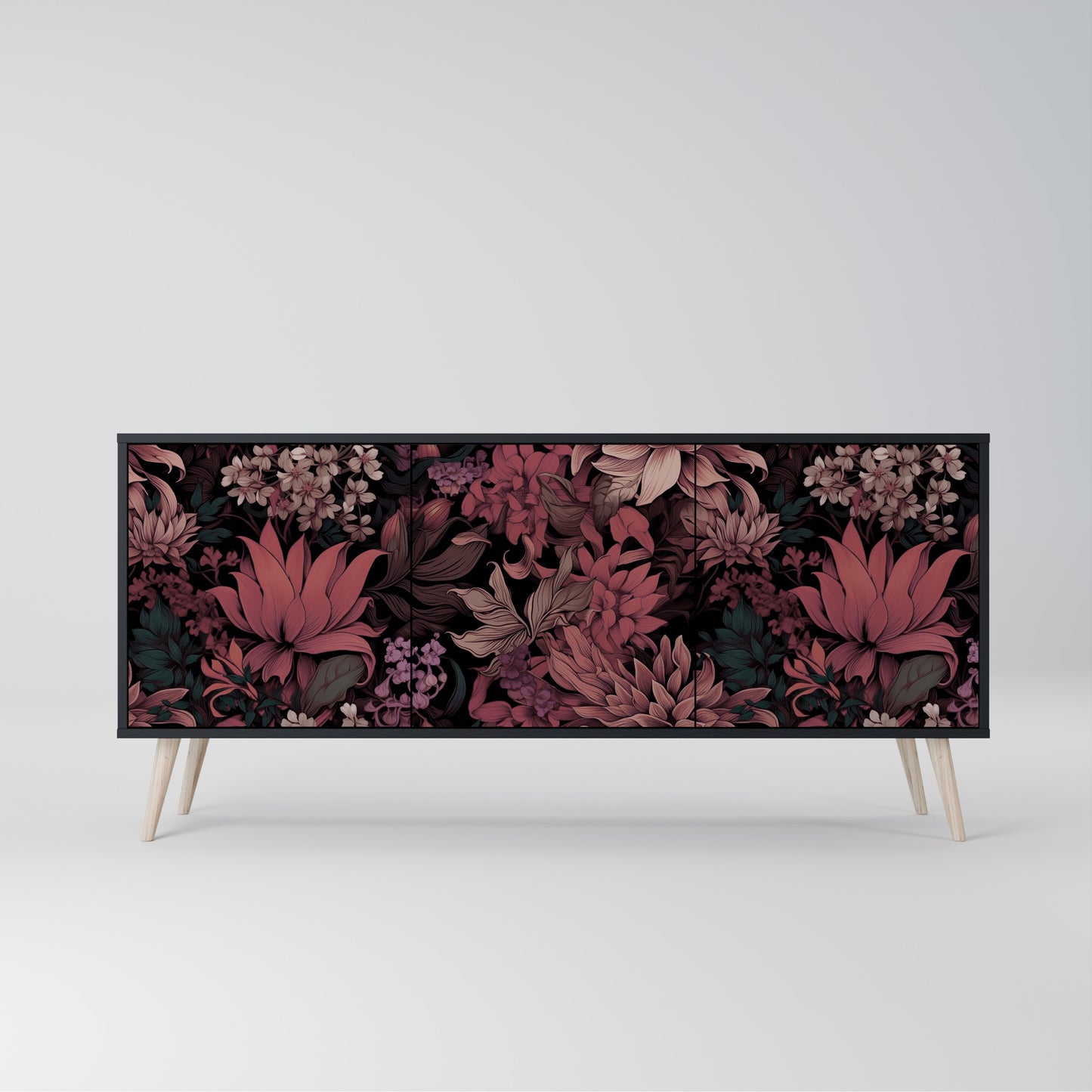 FLORAL WHISPER 3-dörrars skänk i svart finish