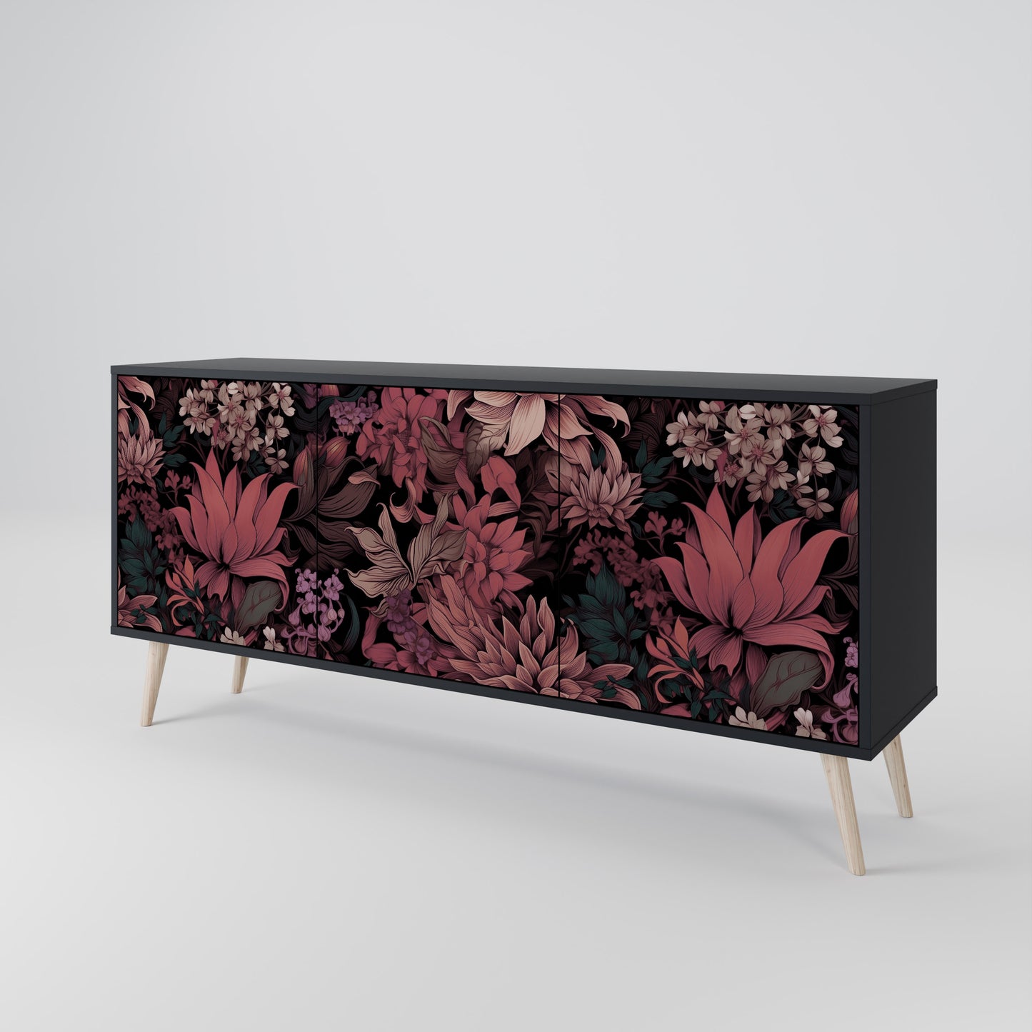 FLORAL WHISPER 3-dörrars skänk i svart finish