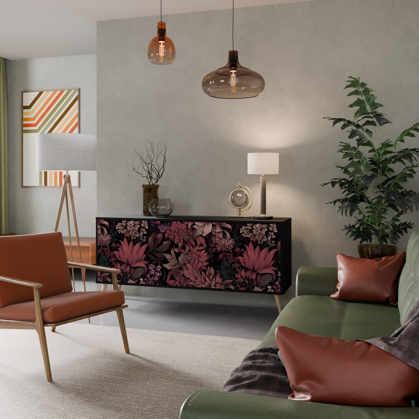 FLORAL WHISPER 3-dörrars skänk i svart finish