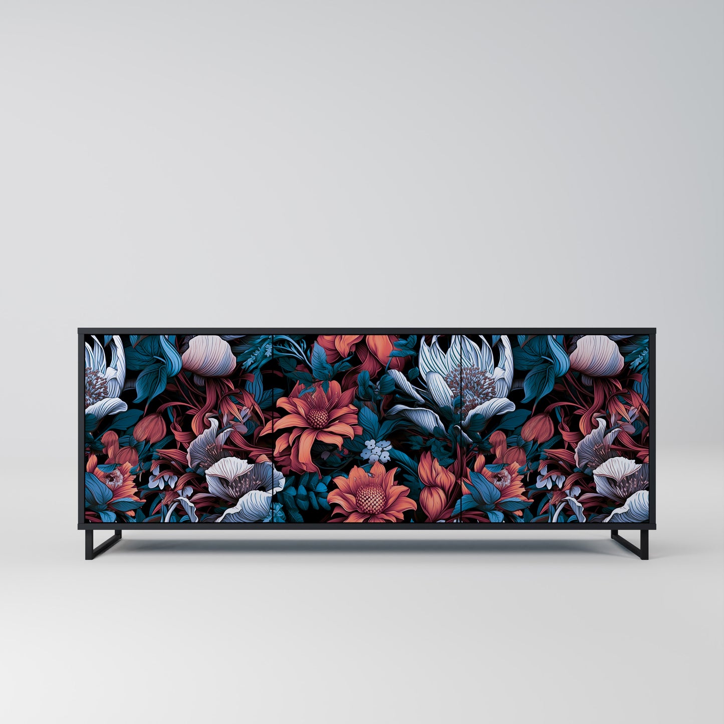 ETHEREAL BLOSSOMS 3-dörrars skänk i svart finish