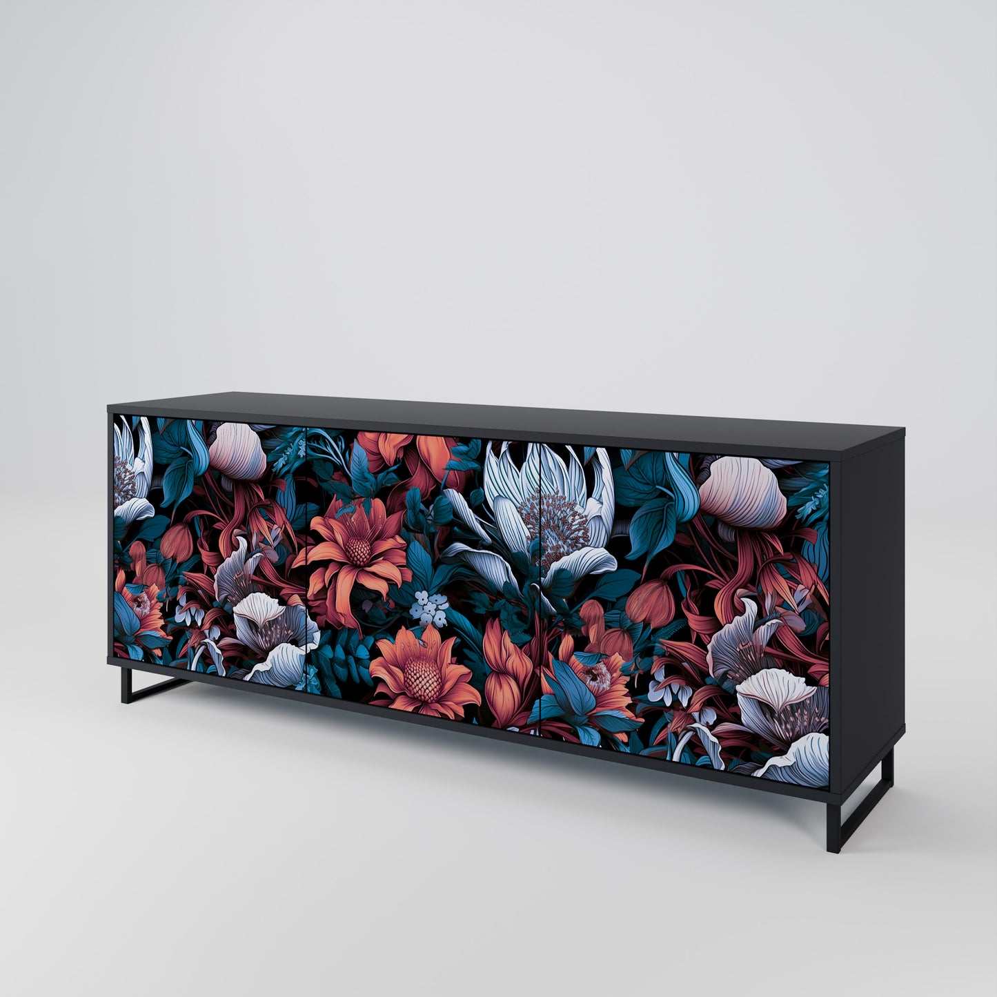 ETHEREAL BLOSSOMS 3-dörrars skänk i svart finish