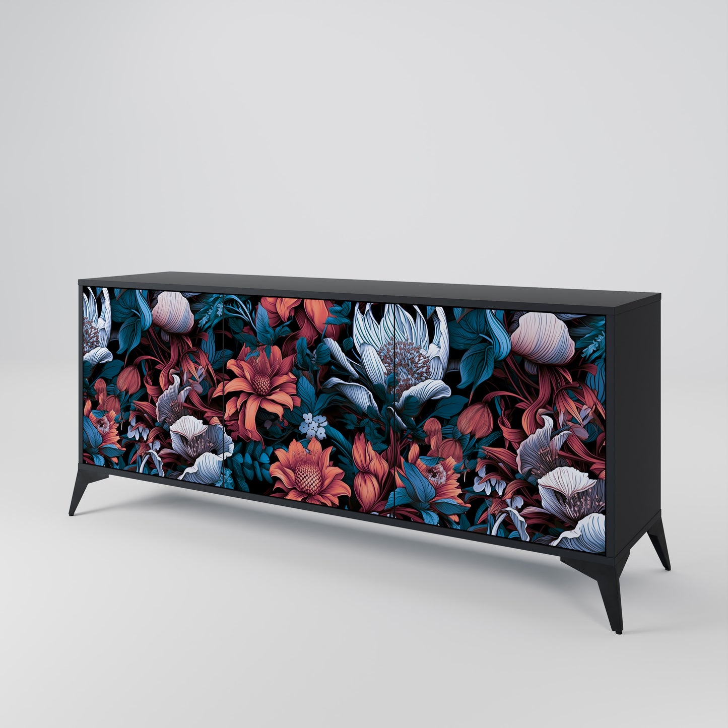 ETHEREAL BLOSSOMS 3-dörrars skänk i svart finish