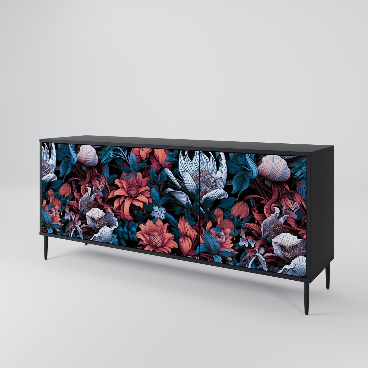 ETHEREAL BLOSSOMS 3-dörrars skänk i svart finish