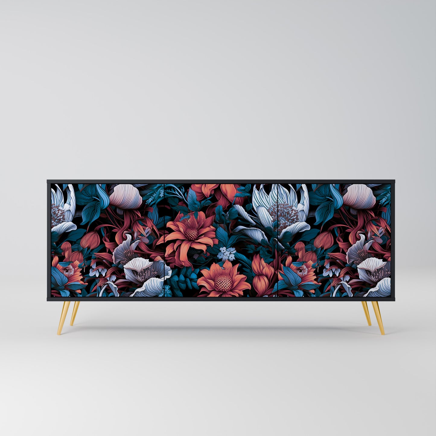 ETHEREAL BLOSSOMS 3-dörrars skänk i svart finish