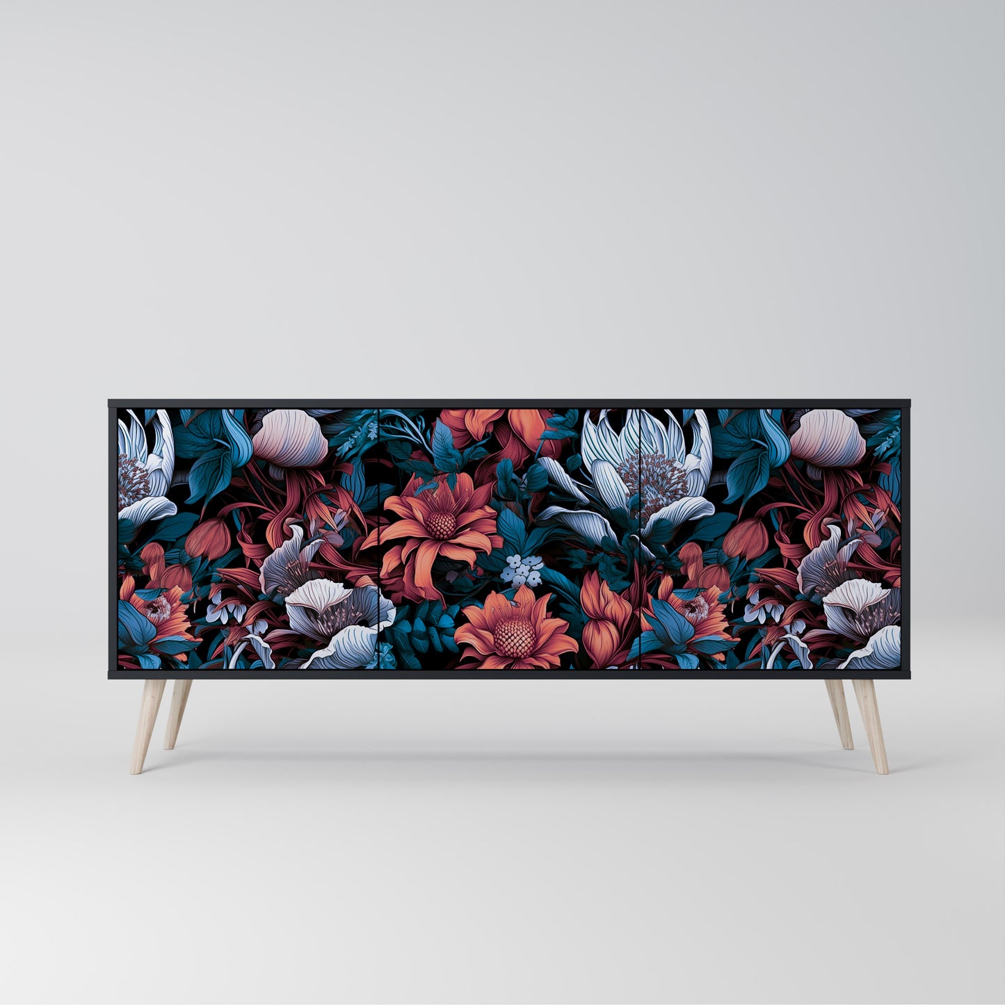 ETHEREAL BLOSSOMS 3-dörrars skänk i svart finish