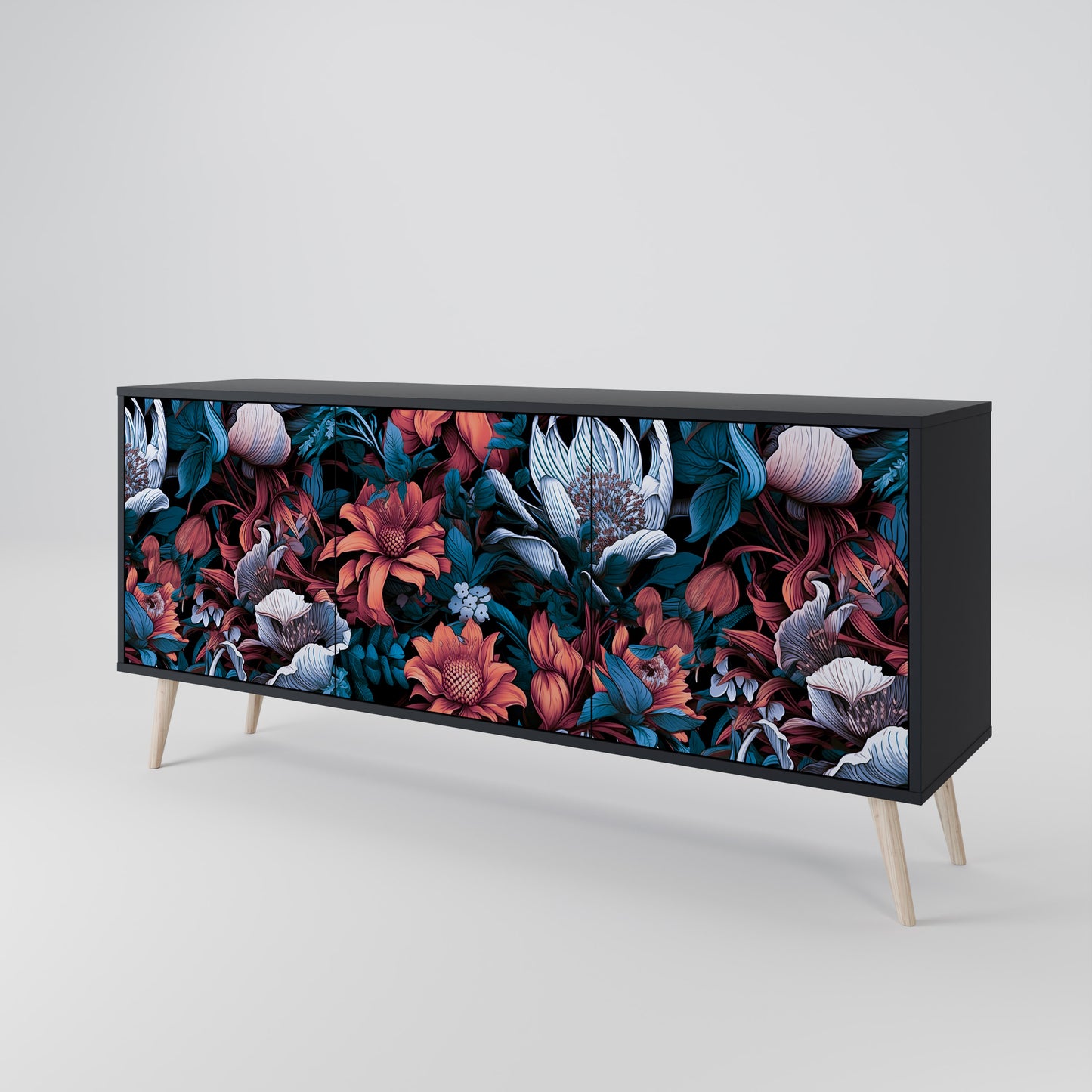 ETHEREAL BLOSSOMS 3-dörrars skänk i svart finish