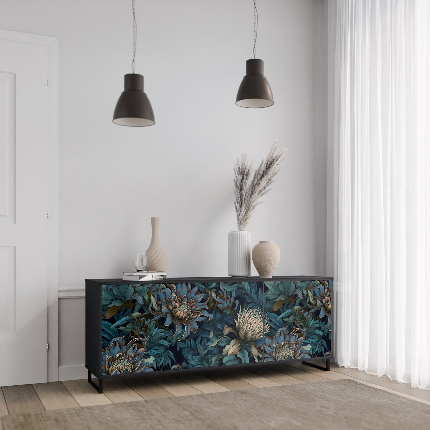 TWILIGHT BLOOM 3-dörrars skänk i svart finish