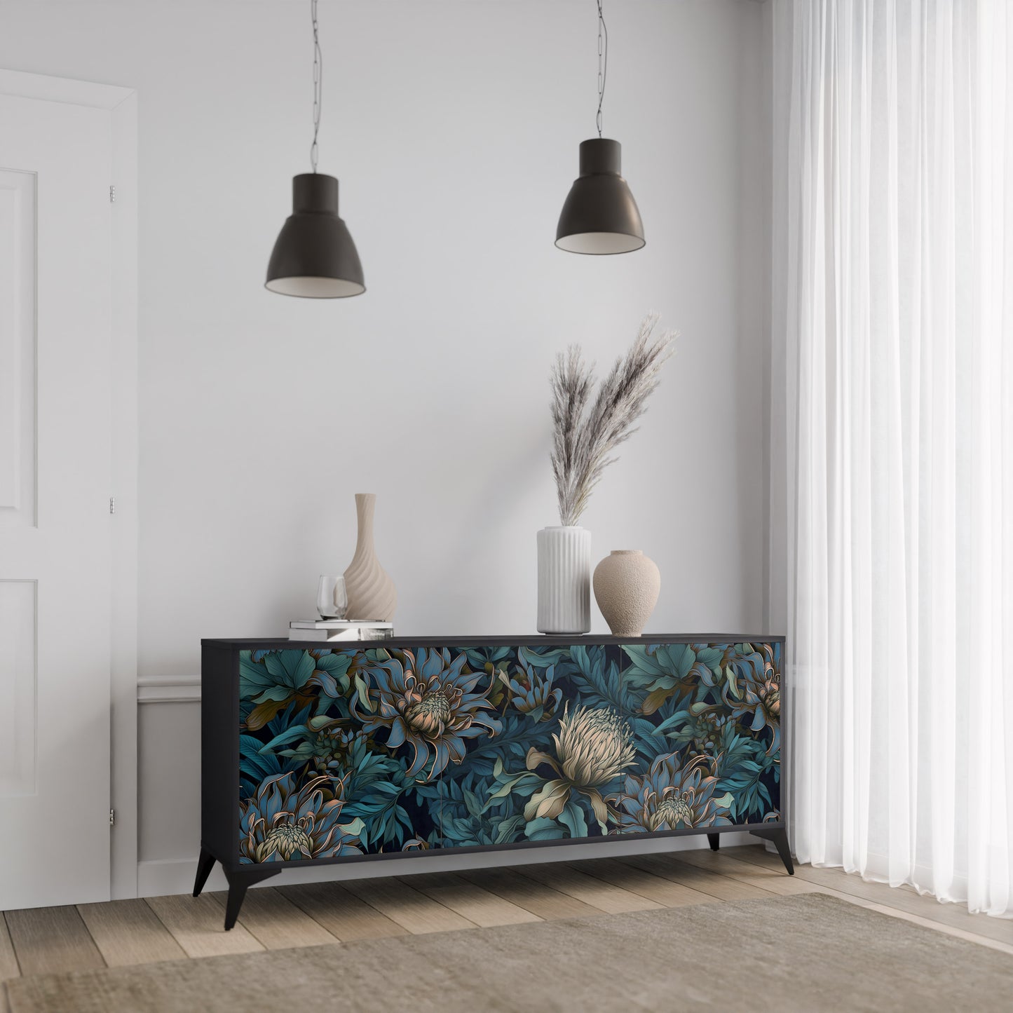 TWILIGHT BLOOM 3-dörrars skänk i svart finish