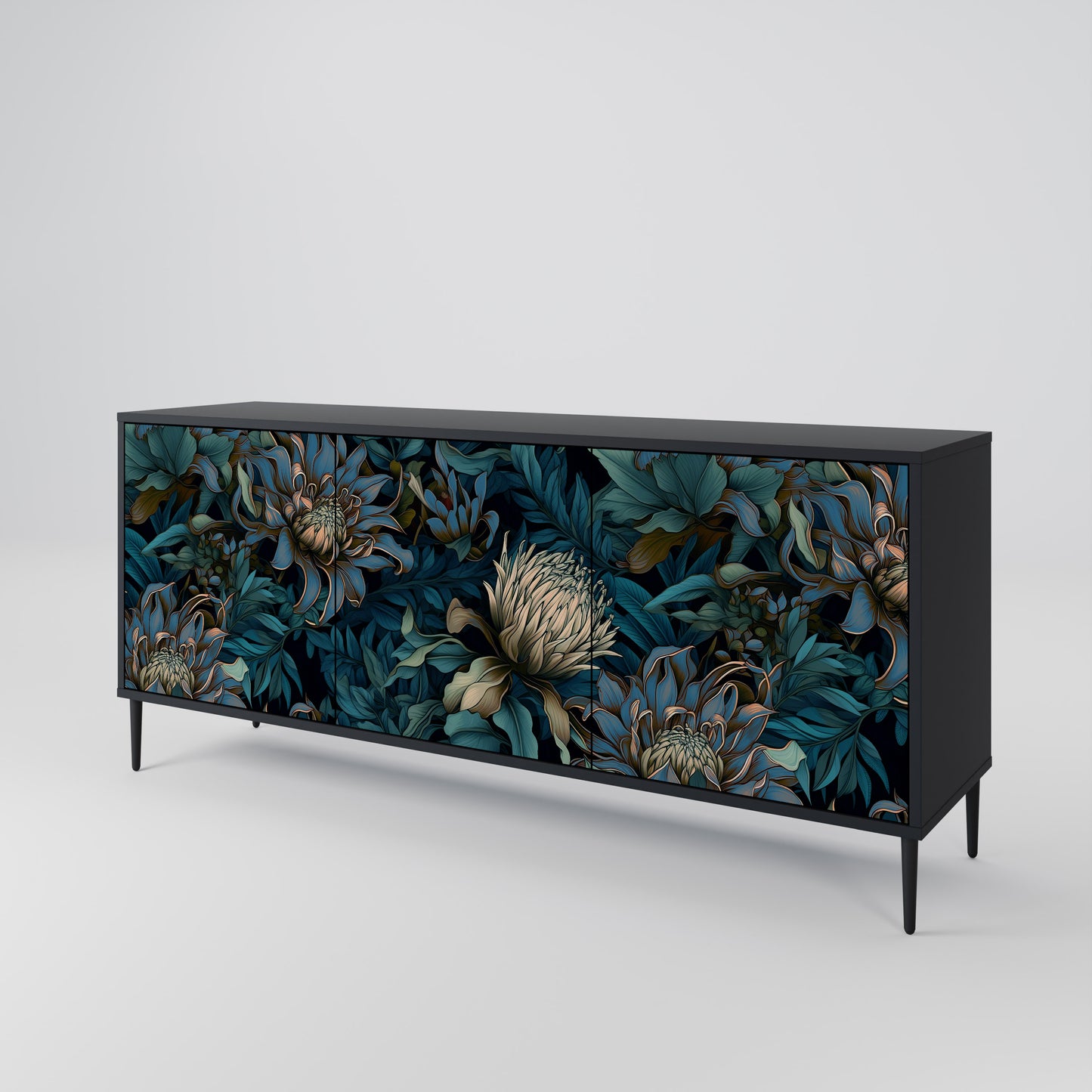 TWILIGHT BLOOM 3-dörrars skänk i svart finish