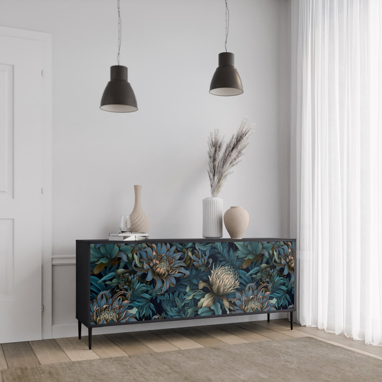 TWILIGHT BLOOM 3-dörrars skänk i svart finish