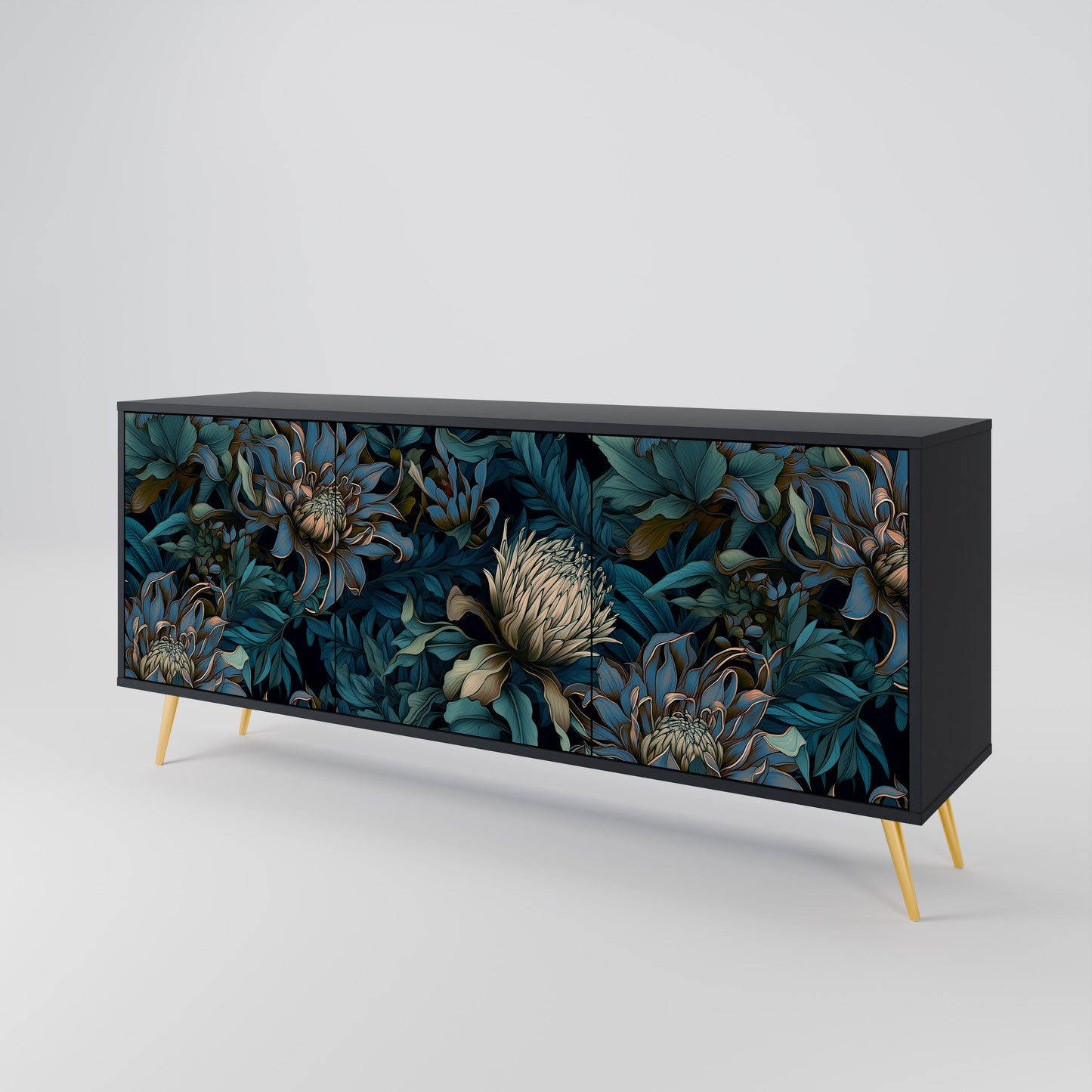 TWILIGHT BLOOM 3-dörrars skänk i svart finish