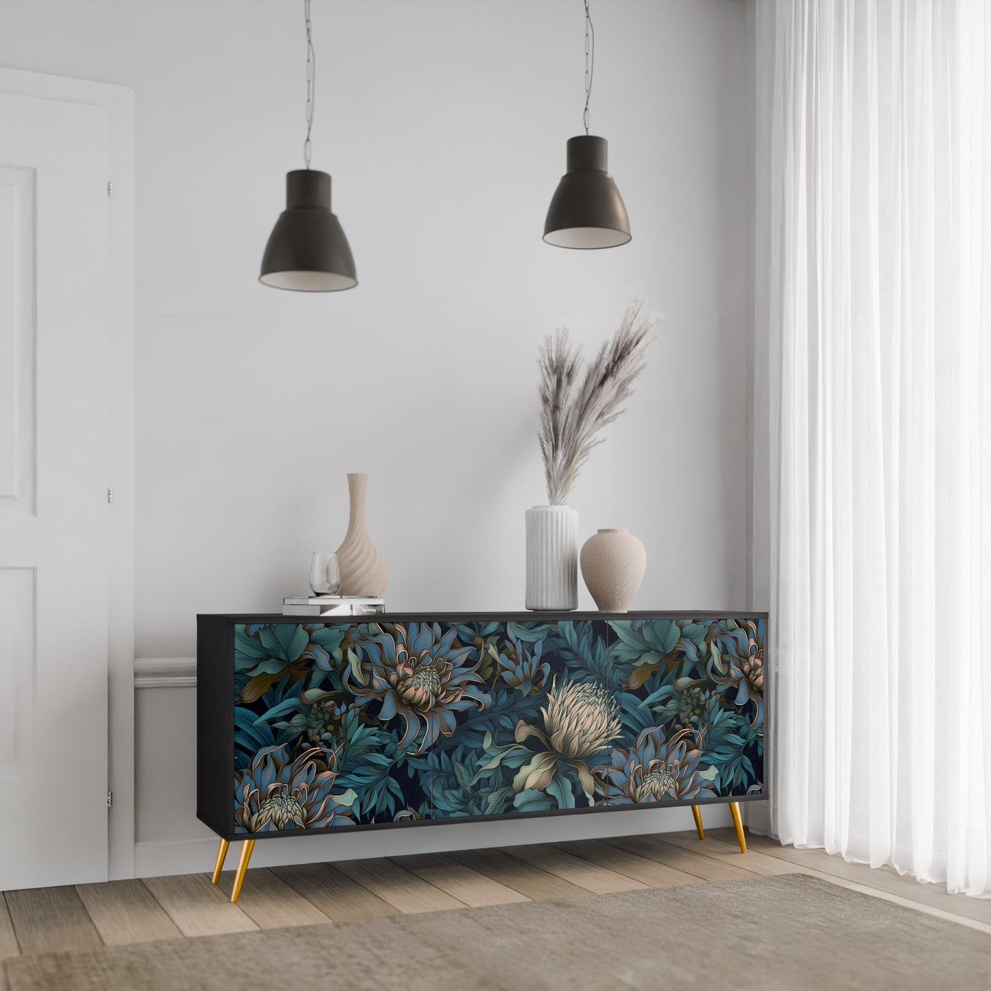 TWILIGHT BLOOM 3-dörrars skänk i svart finish