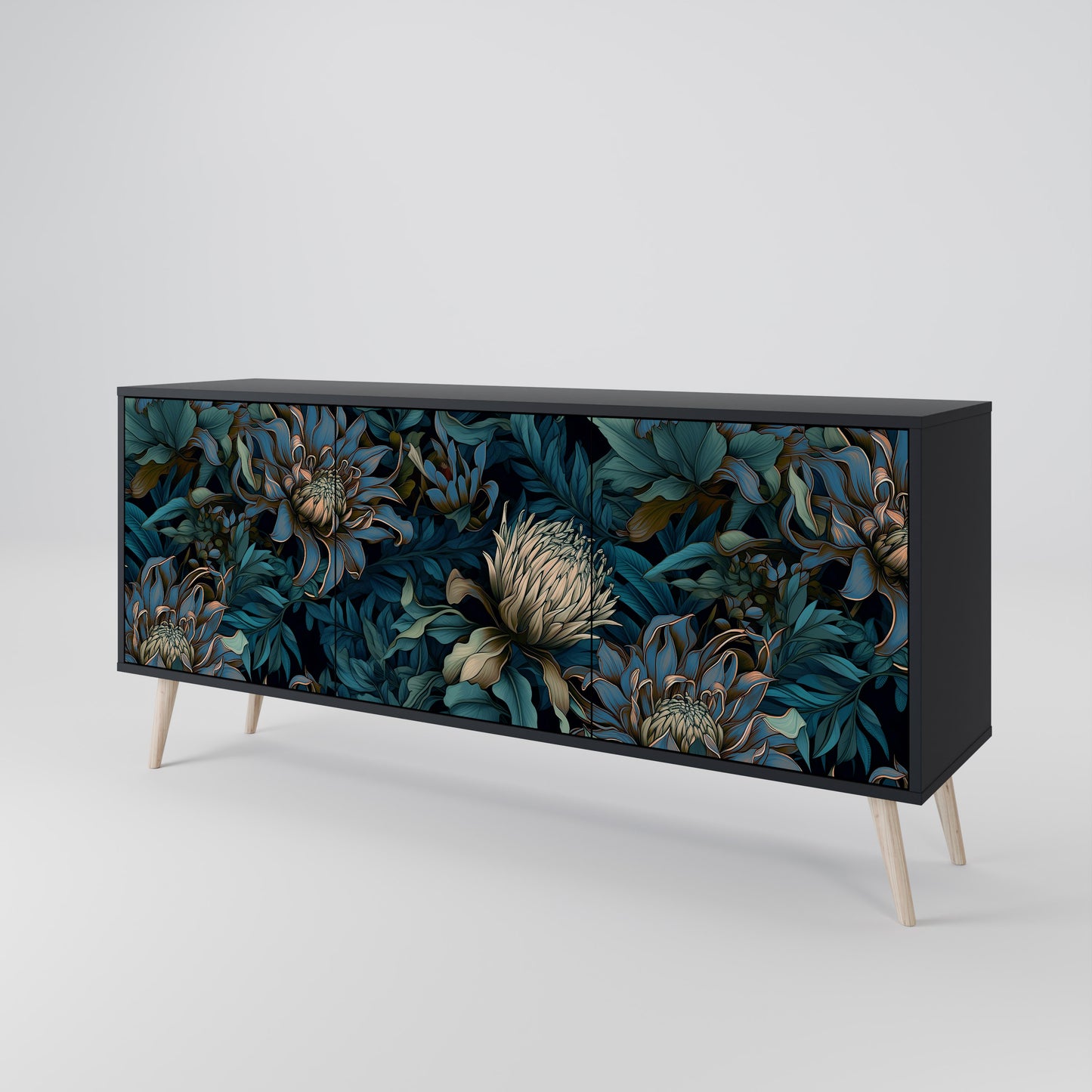 TWILIGHT BLOOM 3-dörrars skänk i svart finish