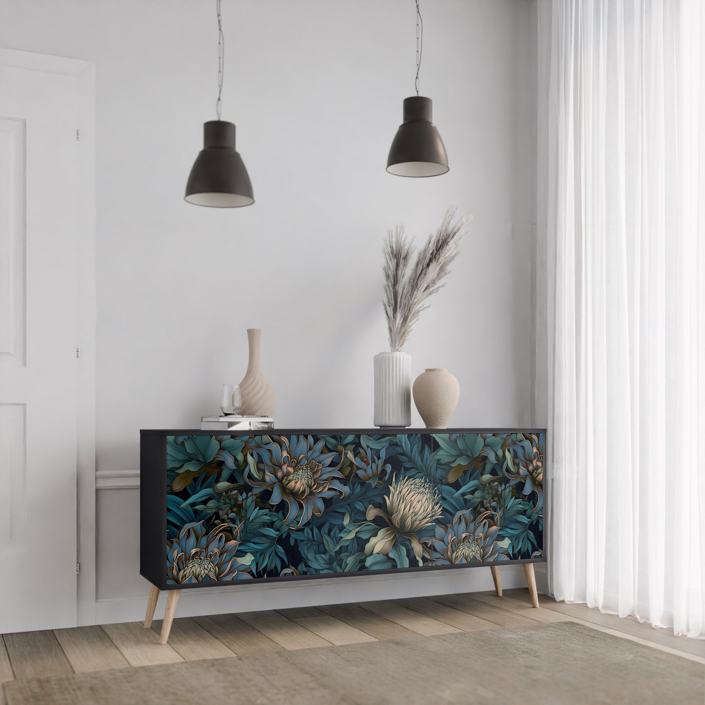 TWILIGHT BLOOM 3-dörrars skänk i svart finish