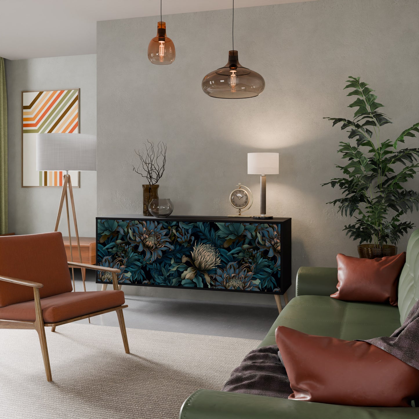 TWILIGHT BLOOM 3-dörrars skänk i svart finish