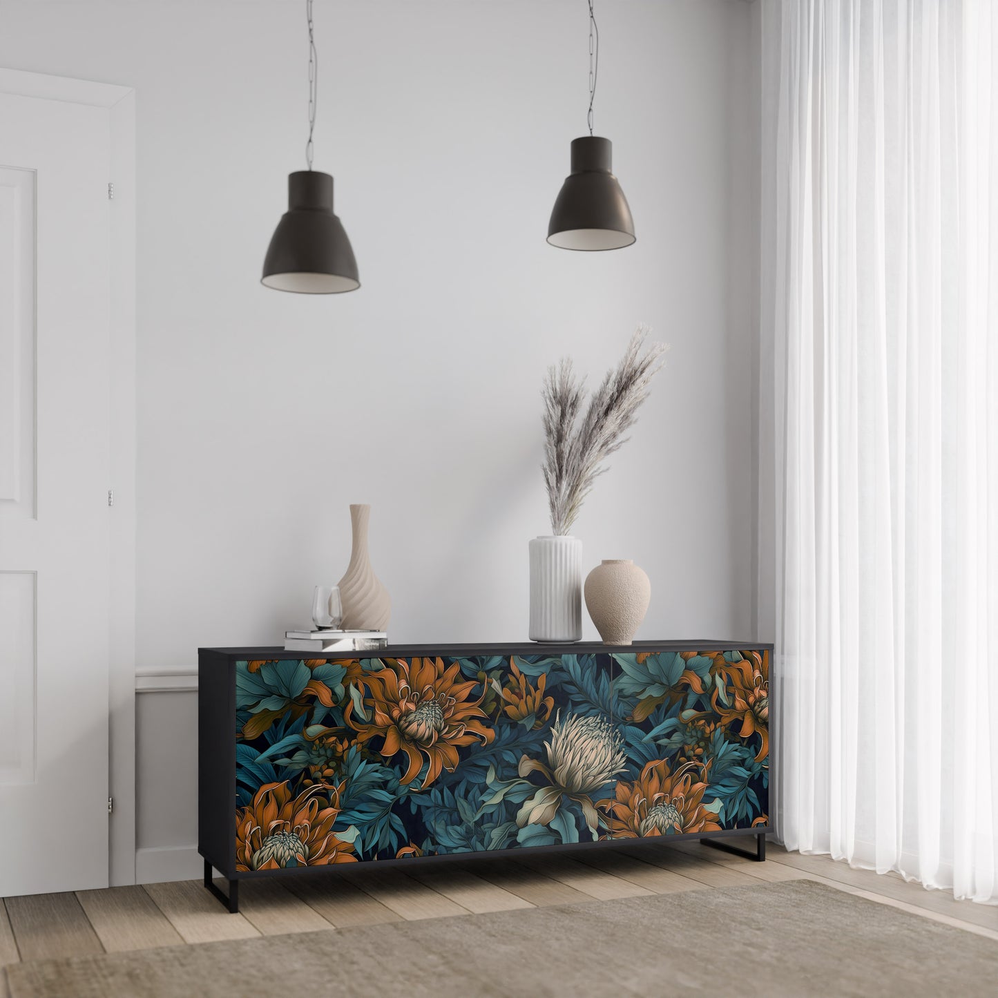 MORNING BLOOM 3-dörrars skänk i svart finish