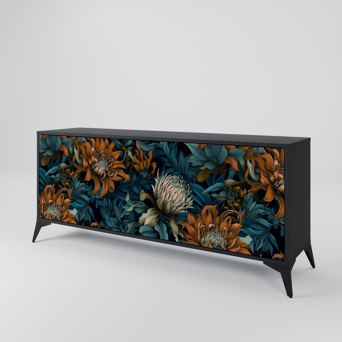 MORNING BLOOM 3-dörrars skänk i svart finish