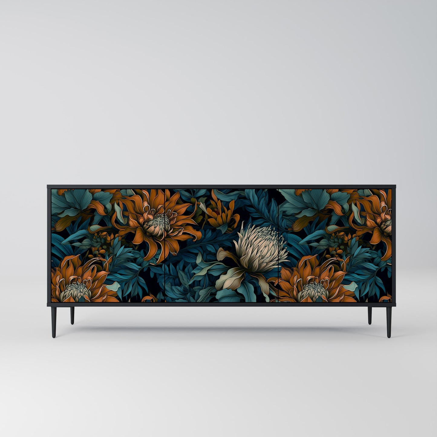 MORNING BLOOM 3-dörrars skänk i svart finish