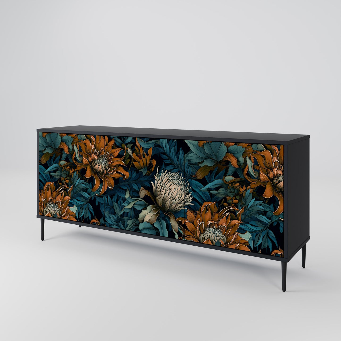 MORNING BLOOM 3-dörrars skänk i svart finish