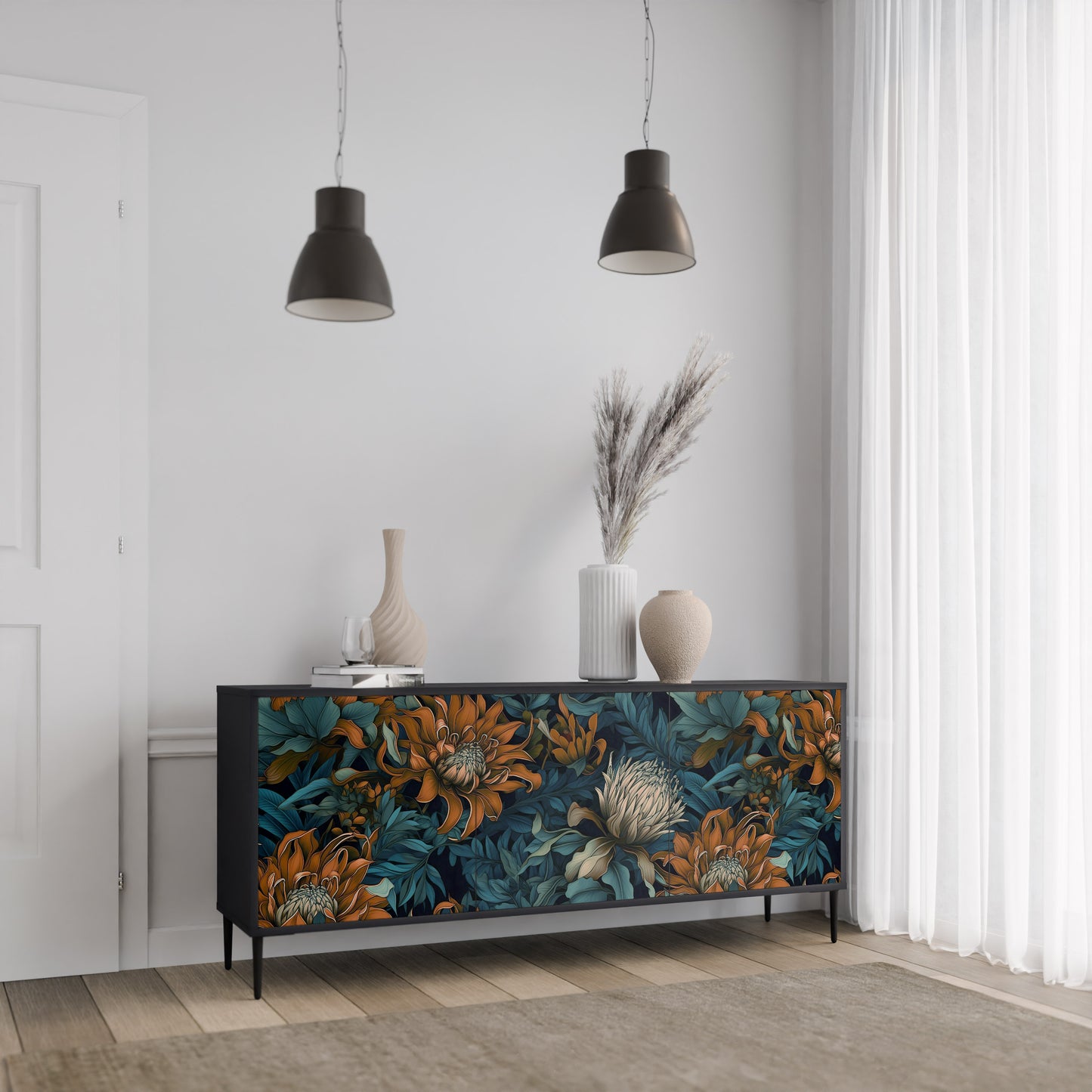 MORNING BLOOM 3-dörrars skänk i svart finish