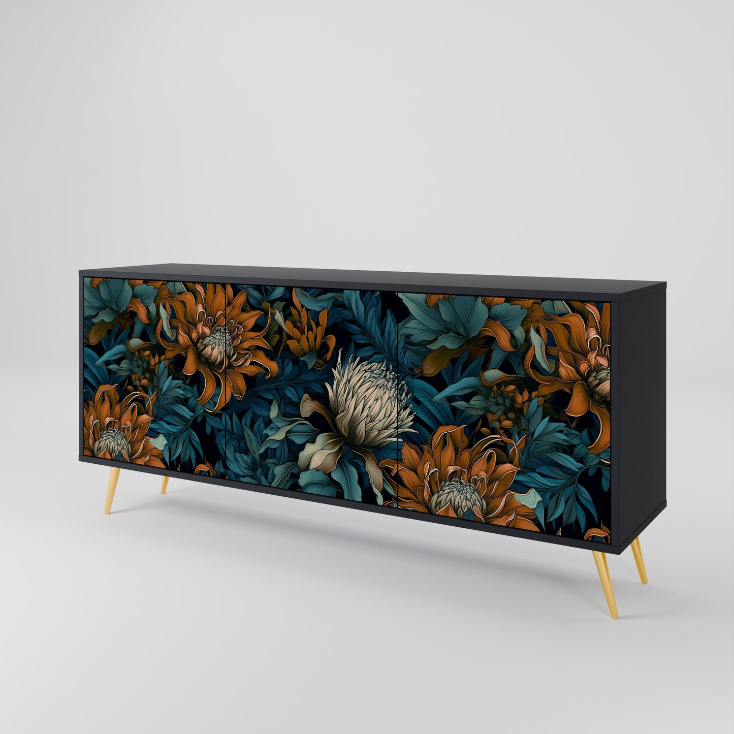 MORNING BLOOM 3-dörrars skänk i svart finish