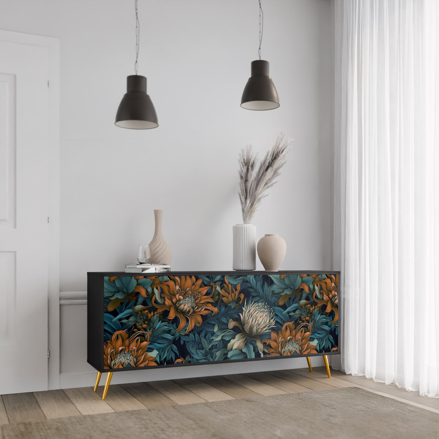 MORNING BLOOM 3-dörrars skänk i svart finish