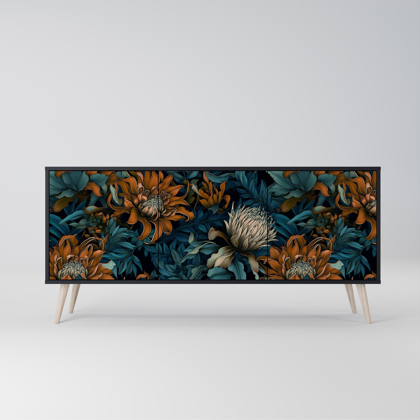 MORNING BLOOM 3-dörrars skänk i svart finish