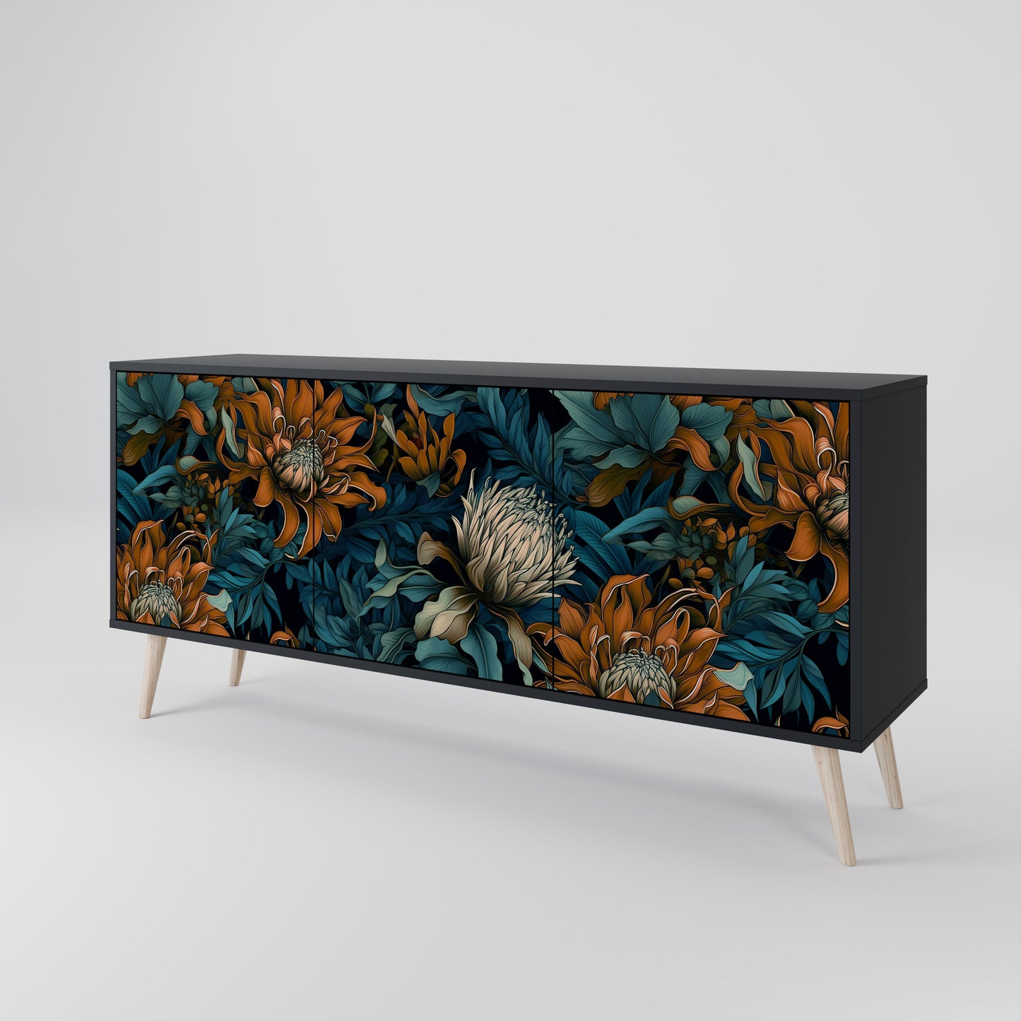 MORNING BLOOM 3-dörrars skänk i svart finish