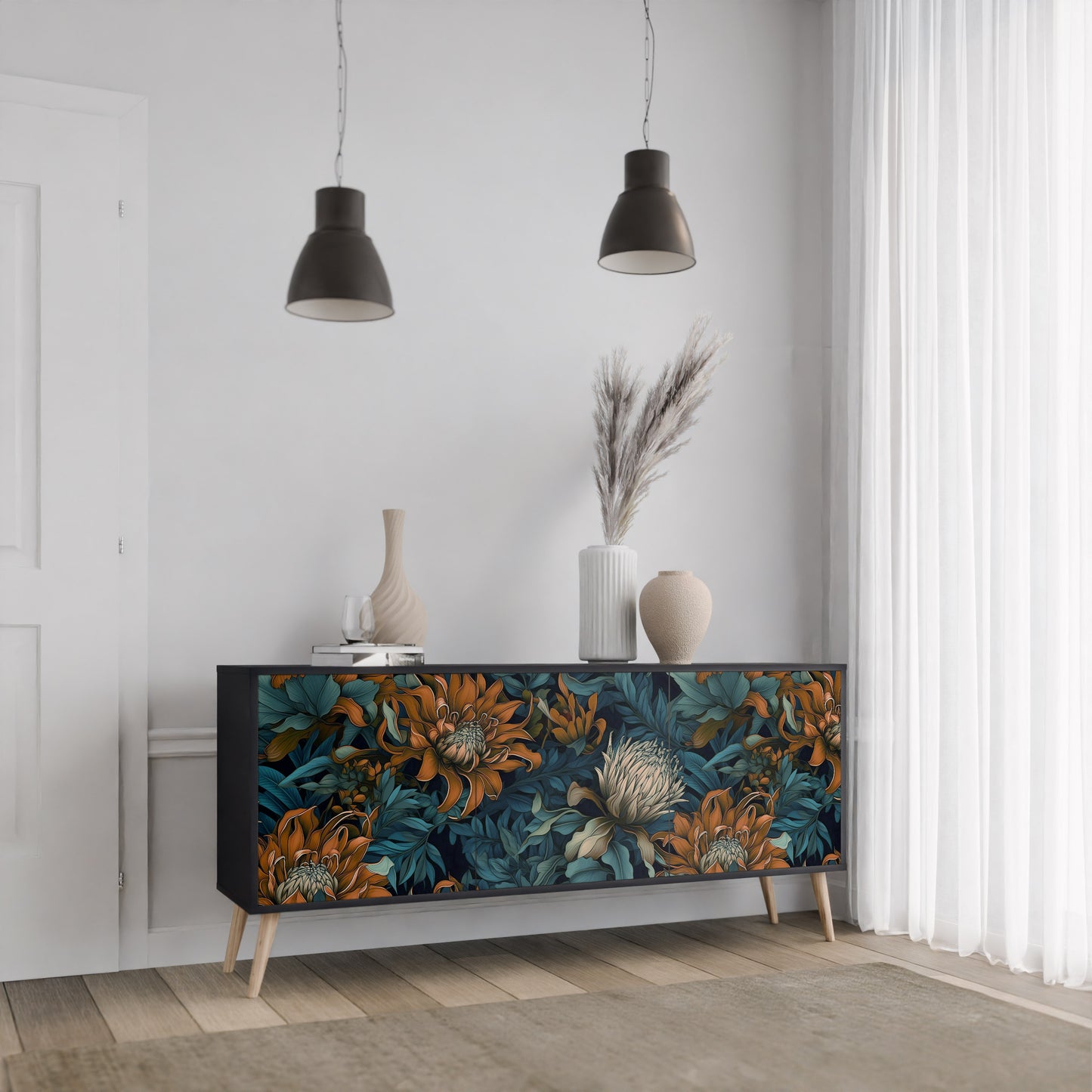 MORNING BLOOM 3-dörrars skänk i svart finish