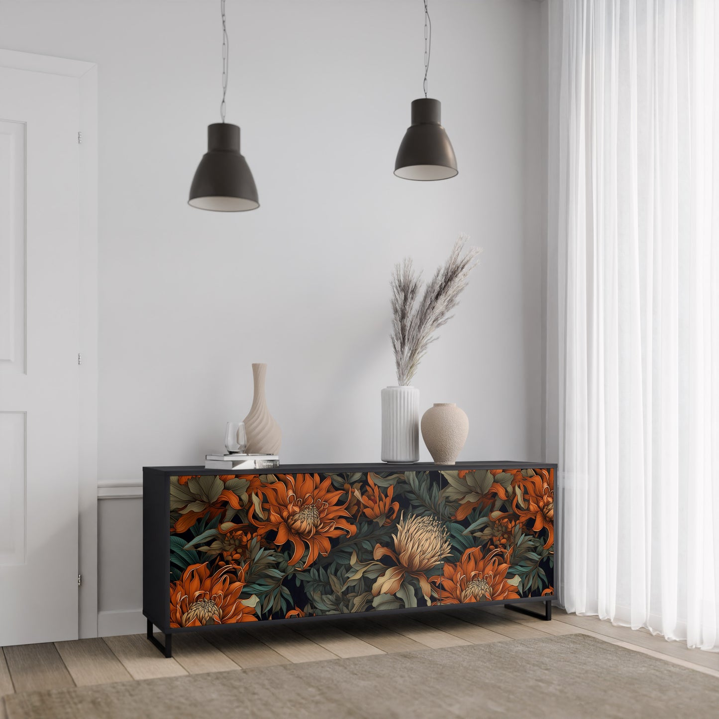 DAWN BLOOM 3-dörrars skänk i svart finish
