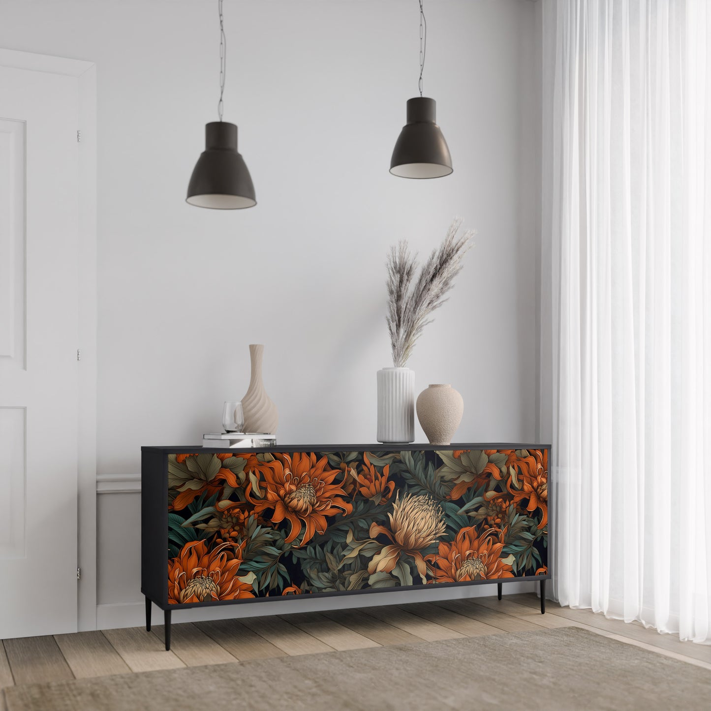 DAWN BLOOM 3-dörrars skänk i svart finish