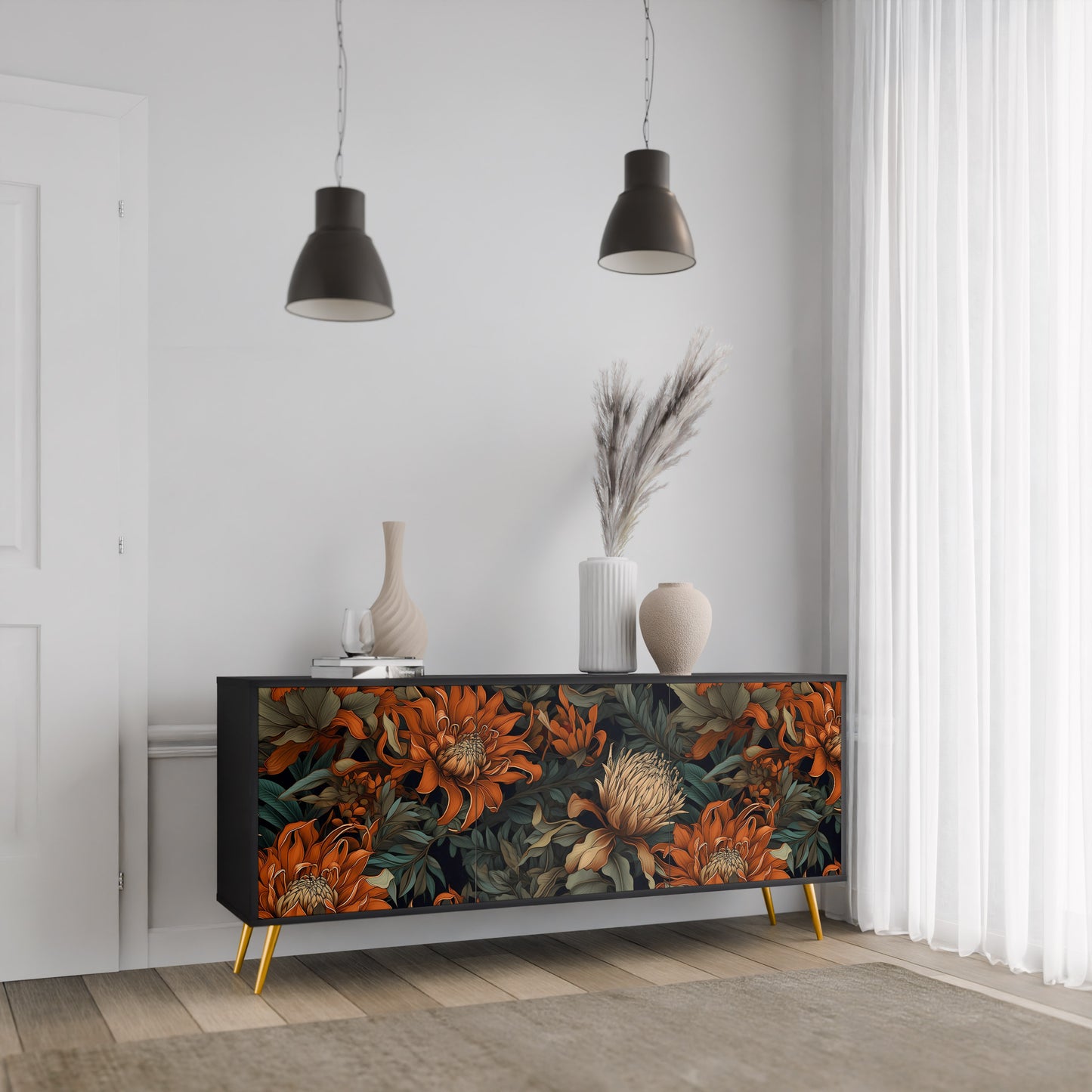 DAWN BLOOM 3-dörrars skänk i svart finish