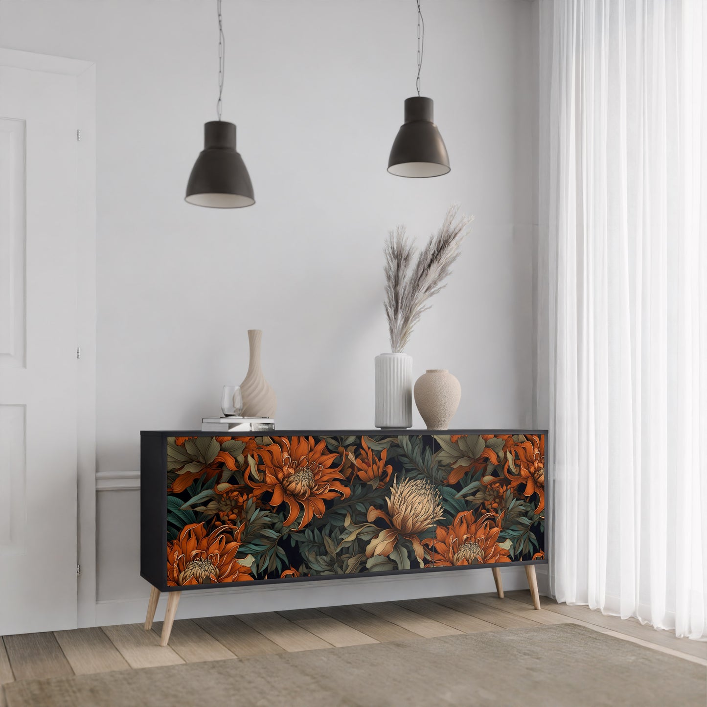 DAWN BLOOM 3-dörrars skänk i svart finish