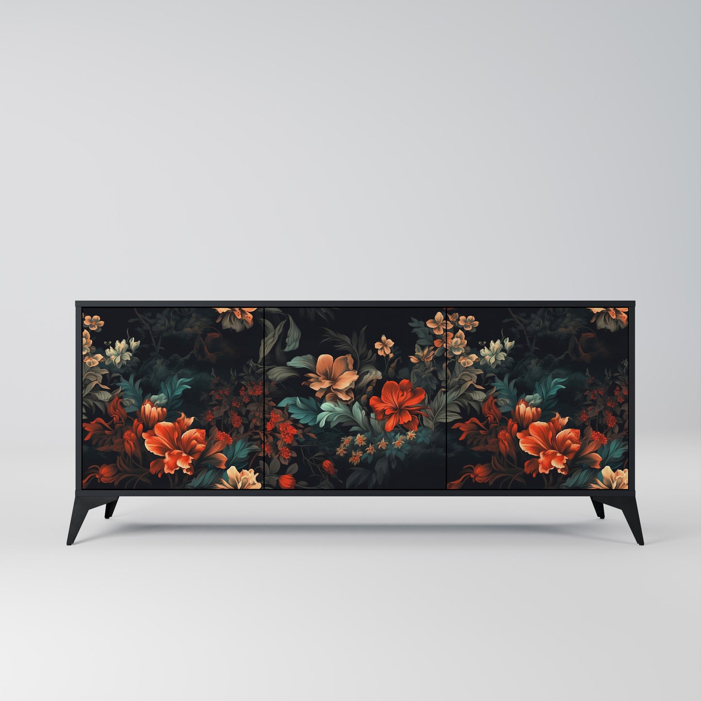 IMAGINARY BLOSSOM 3-dörrars skänk i svart finish