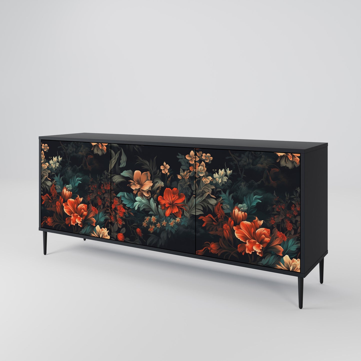 IMAGINARY BLOSSOM 3-dörrars skänk i svart finish