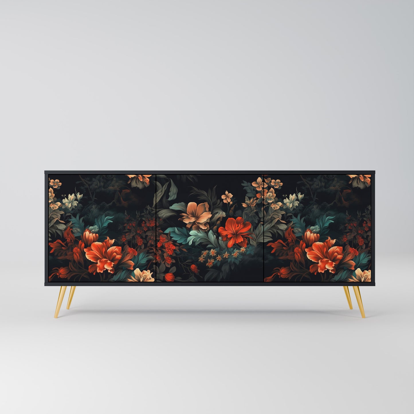 IMAGINARY BLOSSOM 3-dörrars skänk i svart finish