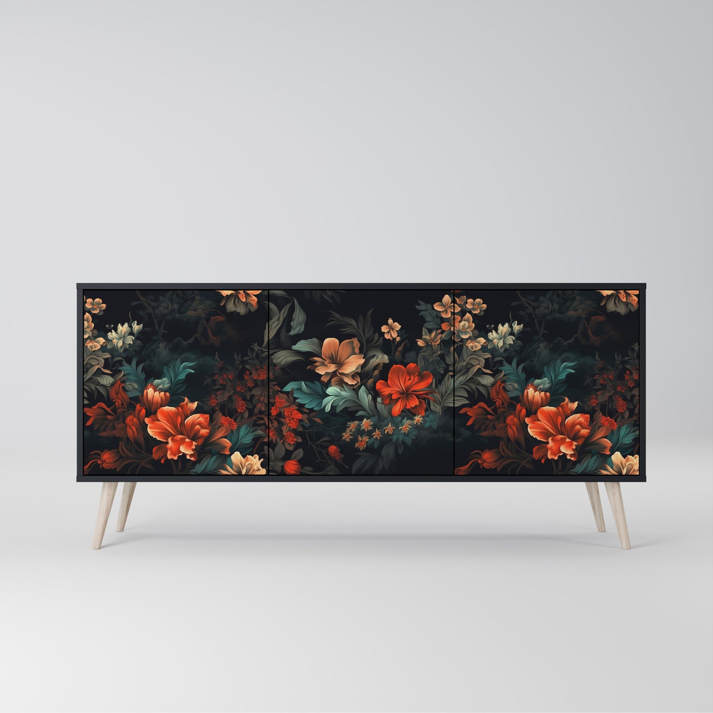 IMAGINARY BLOSSOM 3-dörrars skänk i svart finish