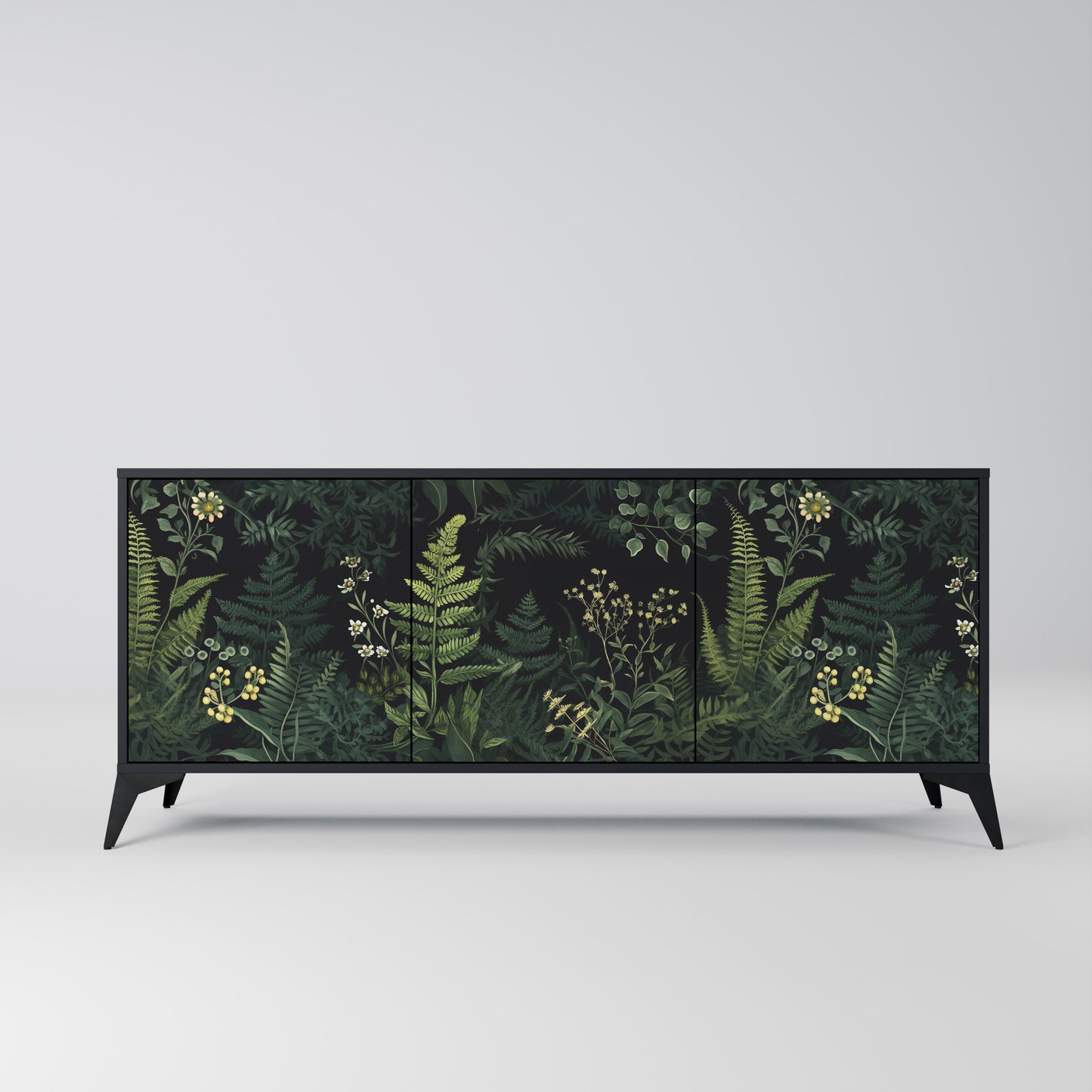 FERN FLOWERS 3-dörrars skänk i svart finish